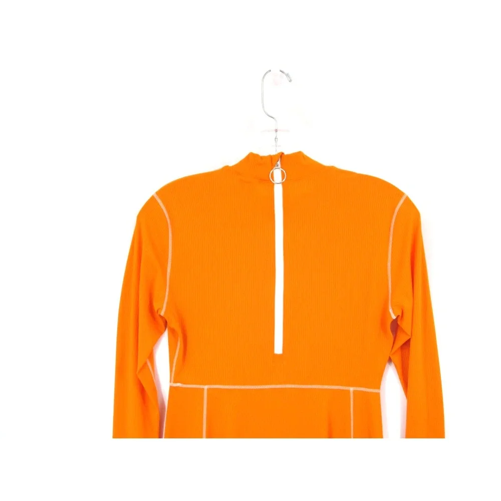 NIKE Women Small Orange Ribbed Midi Athletic Dress 1/4 Zip Tennis Golf LS